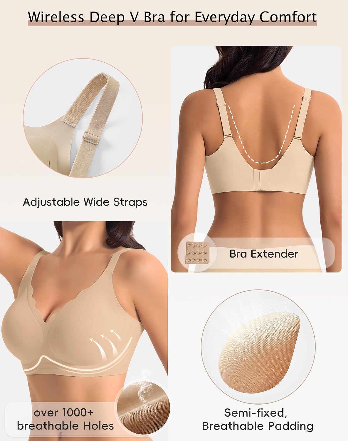 Women’s Seamless Wireless Bra – Scalloped T-Shirt Bra with Soft Support, Comfortable No Underwire Bra for Everyday Wear