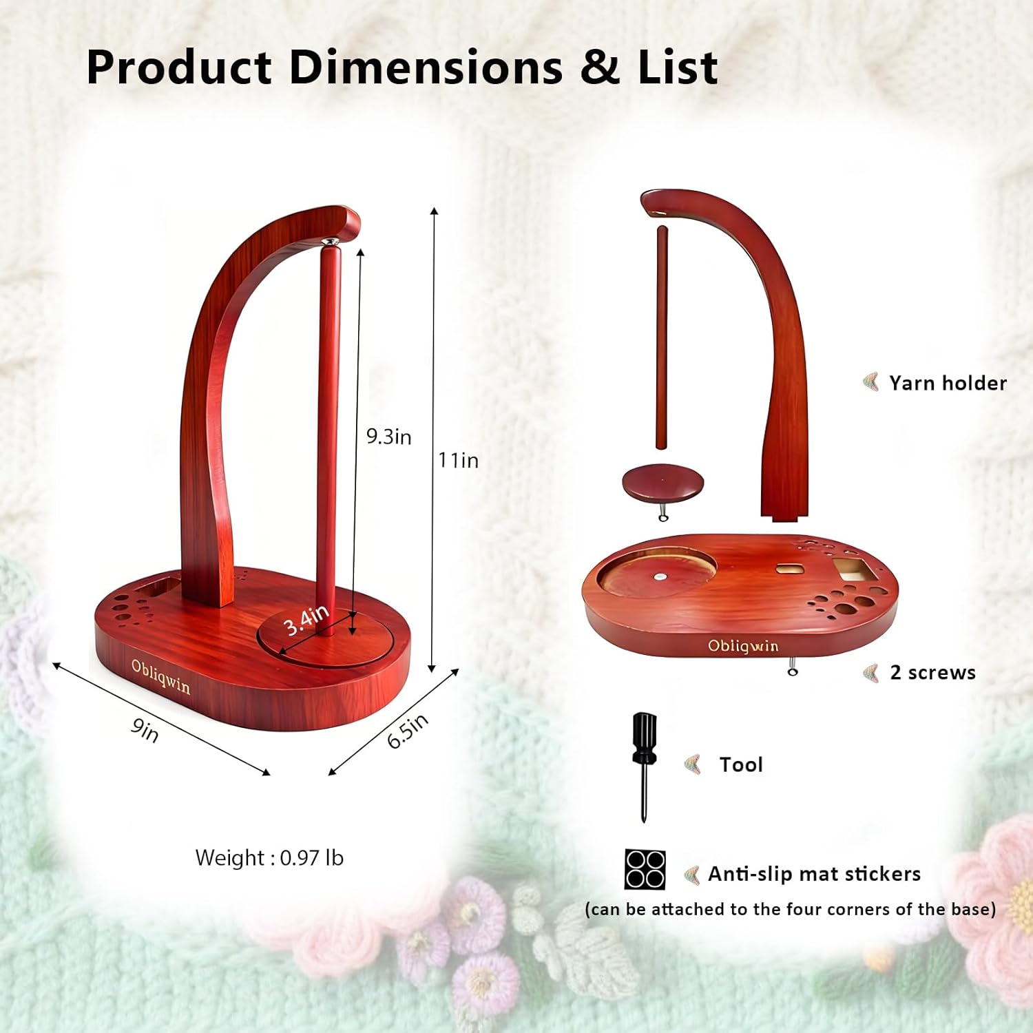 Yarn Holder for Crocheting - Original design Dual Magnetic Mechanism Wooden Yarn Spinner with Crochet Accessories Storage Attachment to Knitting Accessories for Women Mom Wife Grandma Mother, Mahogany
