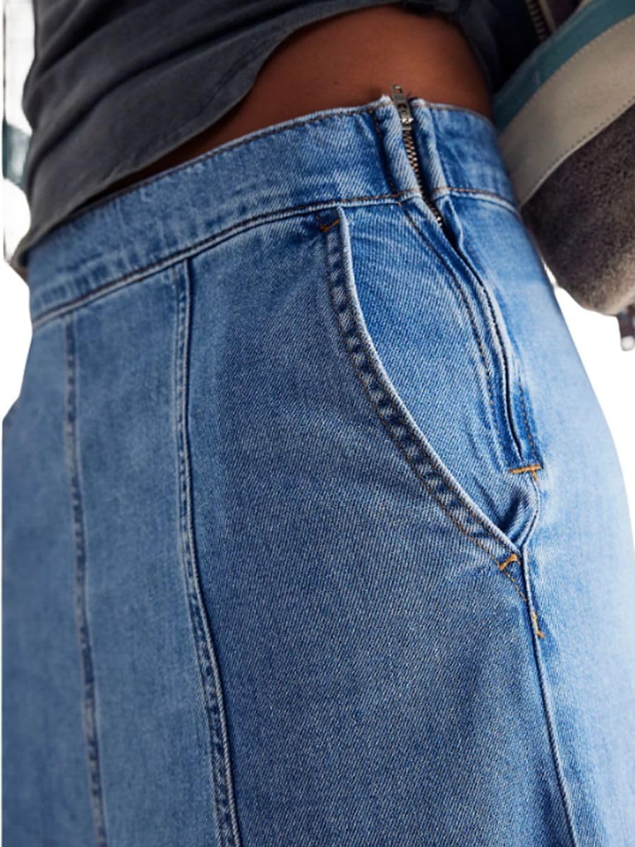 Women's High Waist Long Denim Skirts Plus Size Swing A Line Full Length Maxi Jean Skirts with Pockets - Image 5