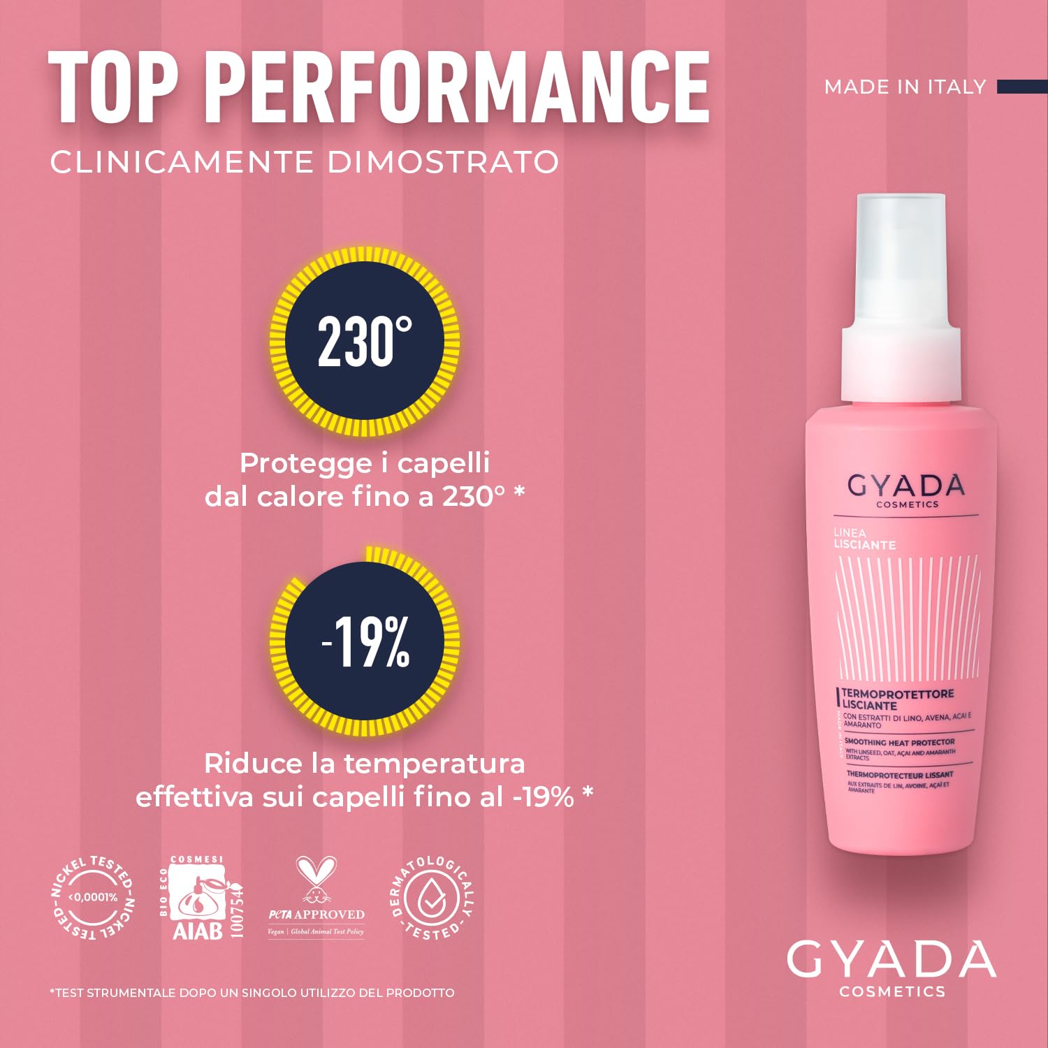 GYADA COSMETICS, Wygładzająca ochrona cieplna do 230° przed wysoką temperaturą, prostownicą i lokówką, z ekstraktem z lnu, owsa, acai i amarantu, 125 ml