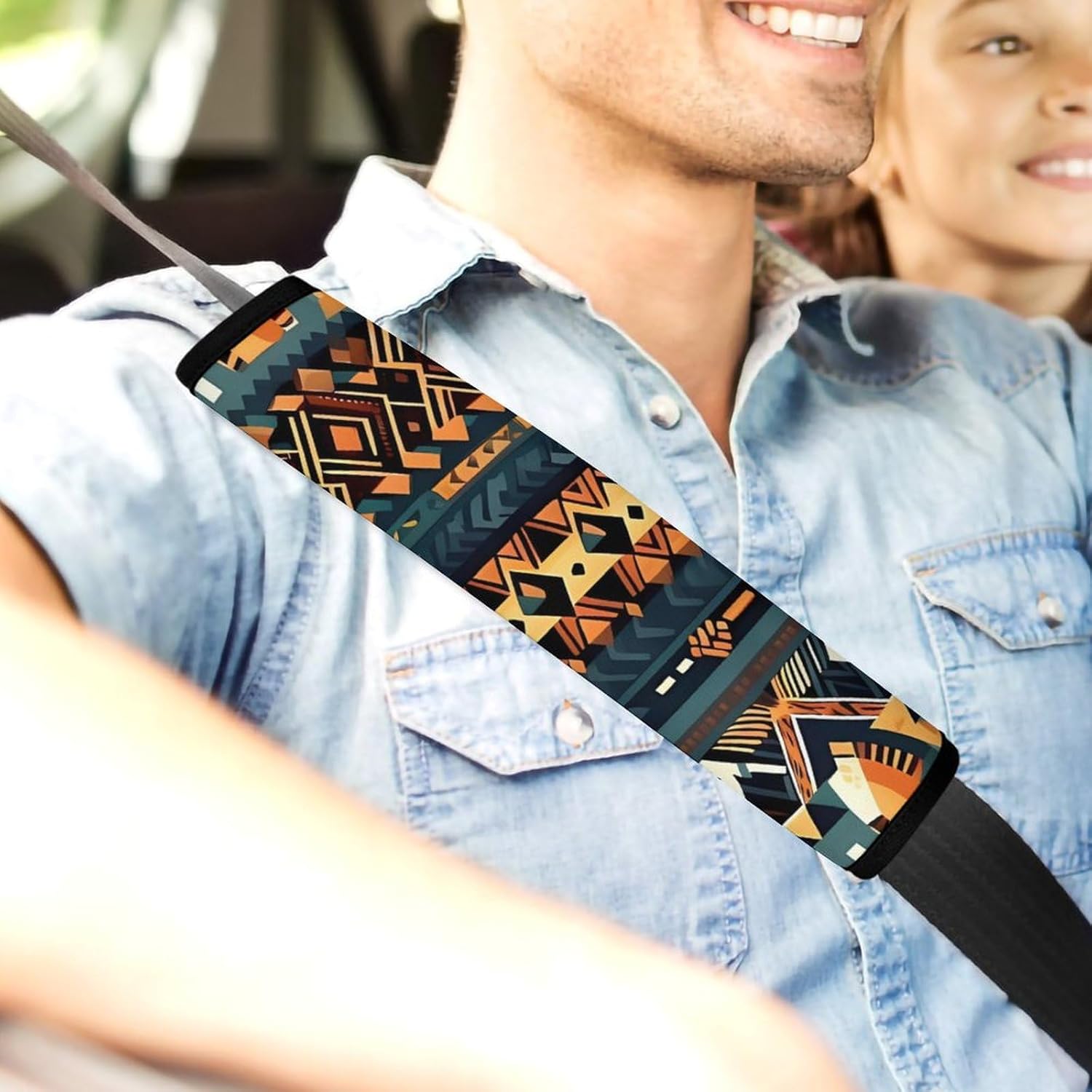 2 PCS Super Soft Car Seat Belt Pad, Cute African Tribal Ethnic Texture Printed Waterproof Sweat-Absorbing Seat Belt Covers Backpack Shoulder Pad for All Car Seats Baby Strollers