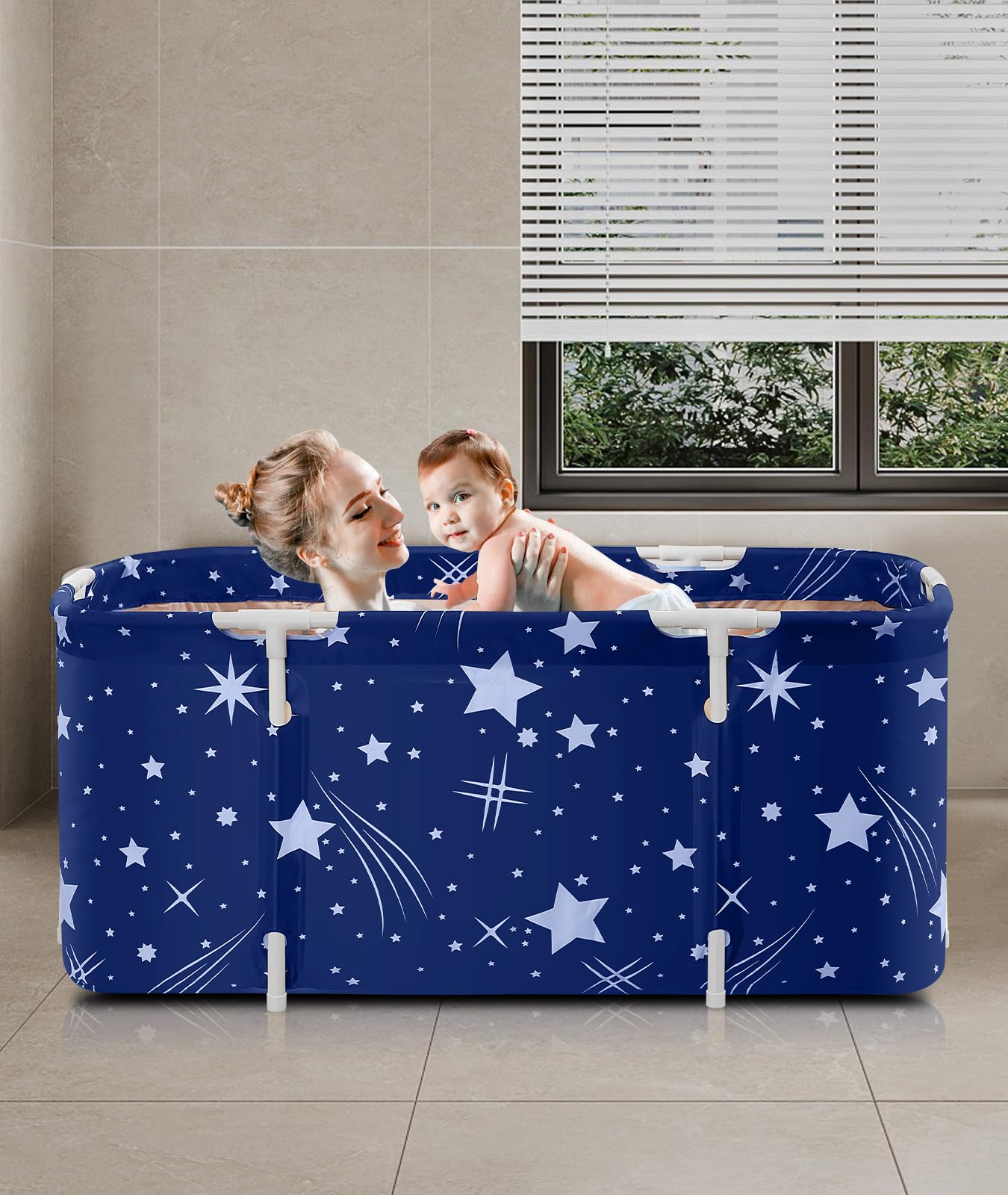 Baignoire Adulte Pliable 120 x 55 cm, Baignoire et Portable, Installation Facile, Idéal pour Spa à Domicile et Douche(Gypsophile)