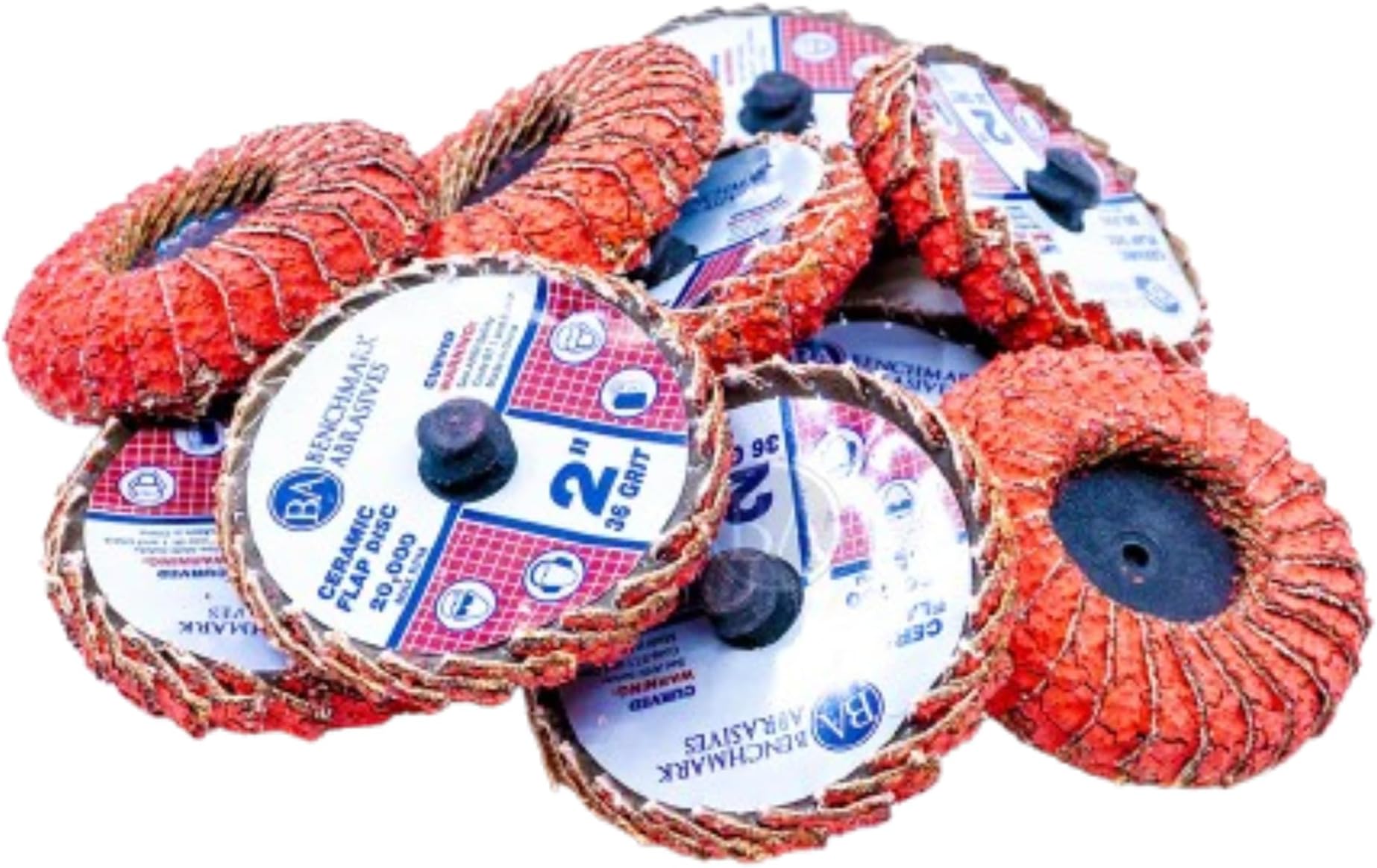 Benchmark Abrasives 2" Quick Change Ceramic Flap Disc Curved Grinding Wheel with Male R-Type Back Design - Cleaning Finishing Deburring of Irregular Surfaces for Die Grinder & More (10 Pack) 60 Grit