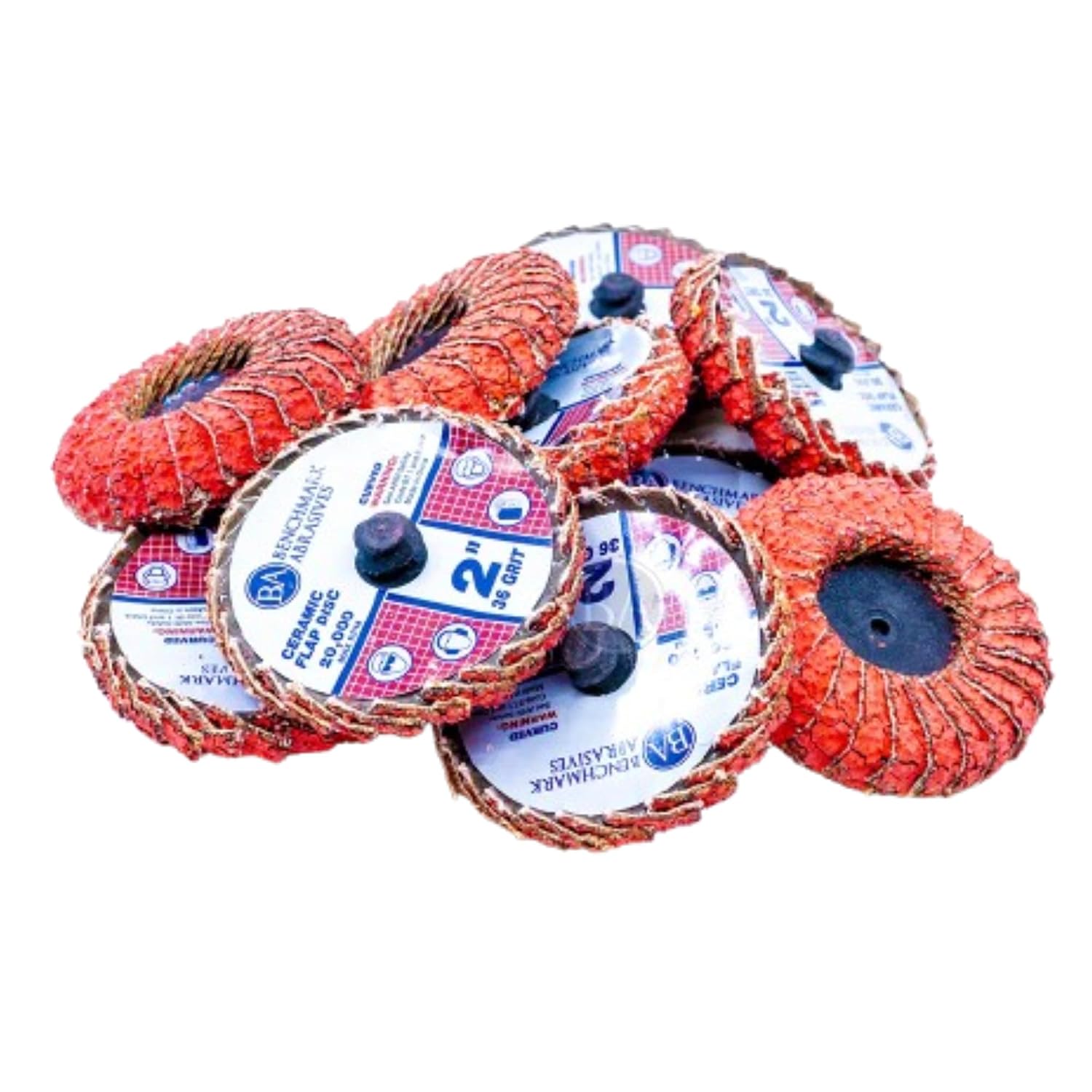 Benchmark Abrasives 2" Quick Change Ceramic Flap Disc Curved Grinding Wheel with Male R-Type Back Design - Cleaning Finishing Deburring of Irregular Surfaces for Die Grinder & More (10 Pack) 60 Grit
