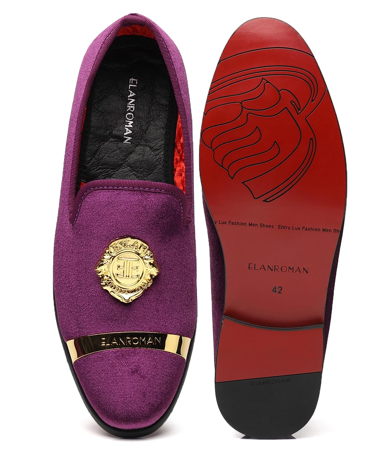 ELANROMAN Men's Velvet Loafers Dress Fashion Wedding Party Prom Shoes: 14 Purple