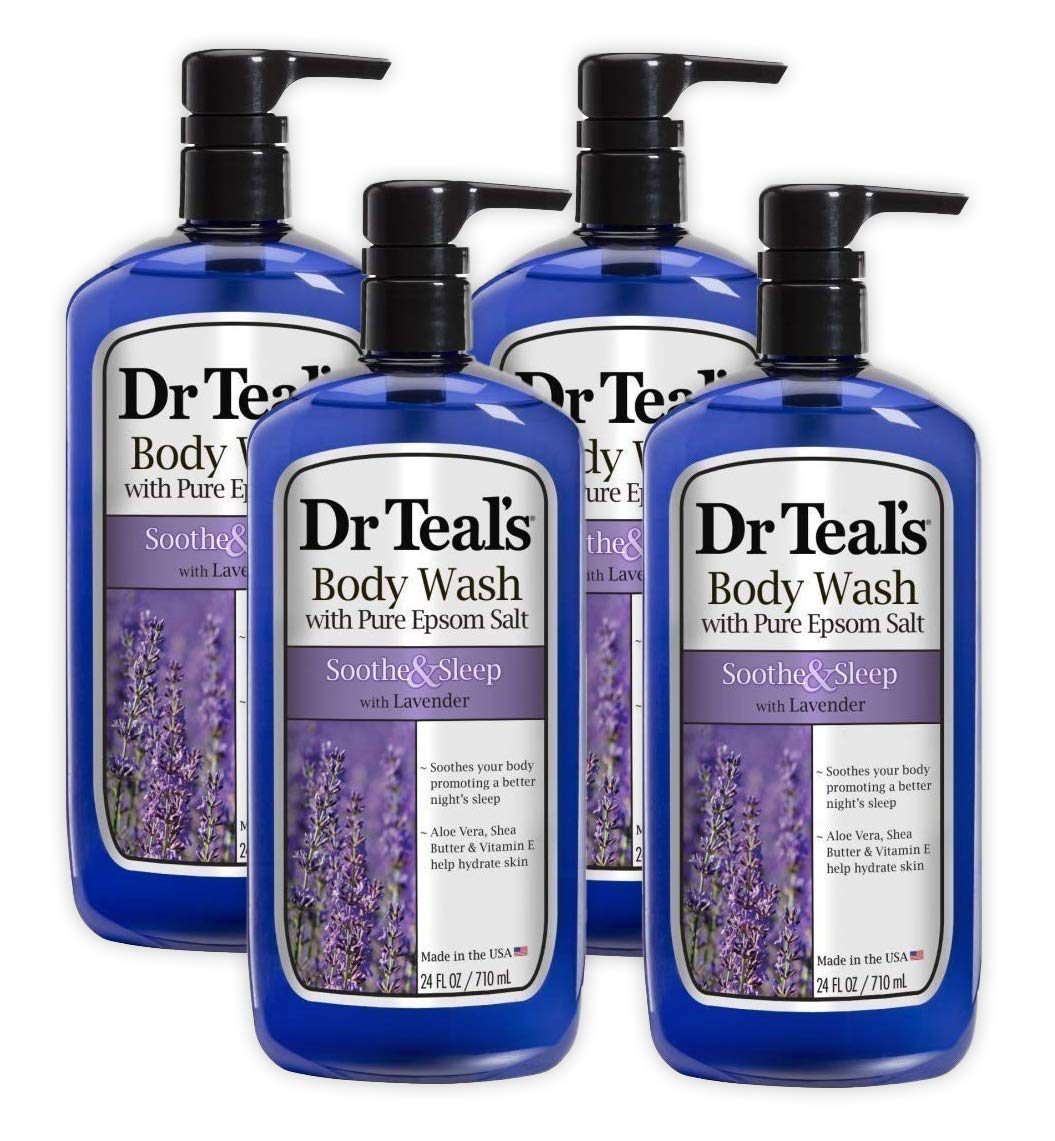 Dr Teal's Epsom Salt Body Wash 4-Pack (96 Fl Oz Total) Soothe & Sleep with Lavender
