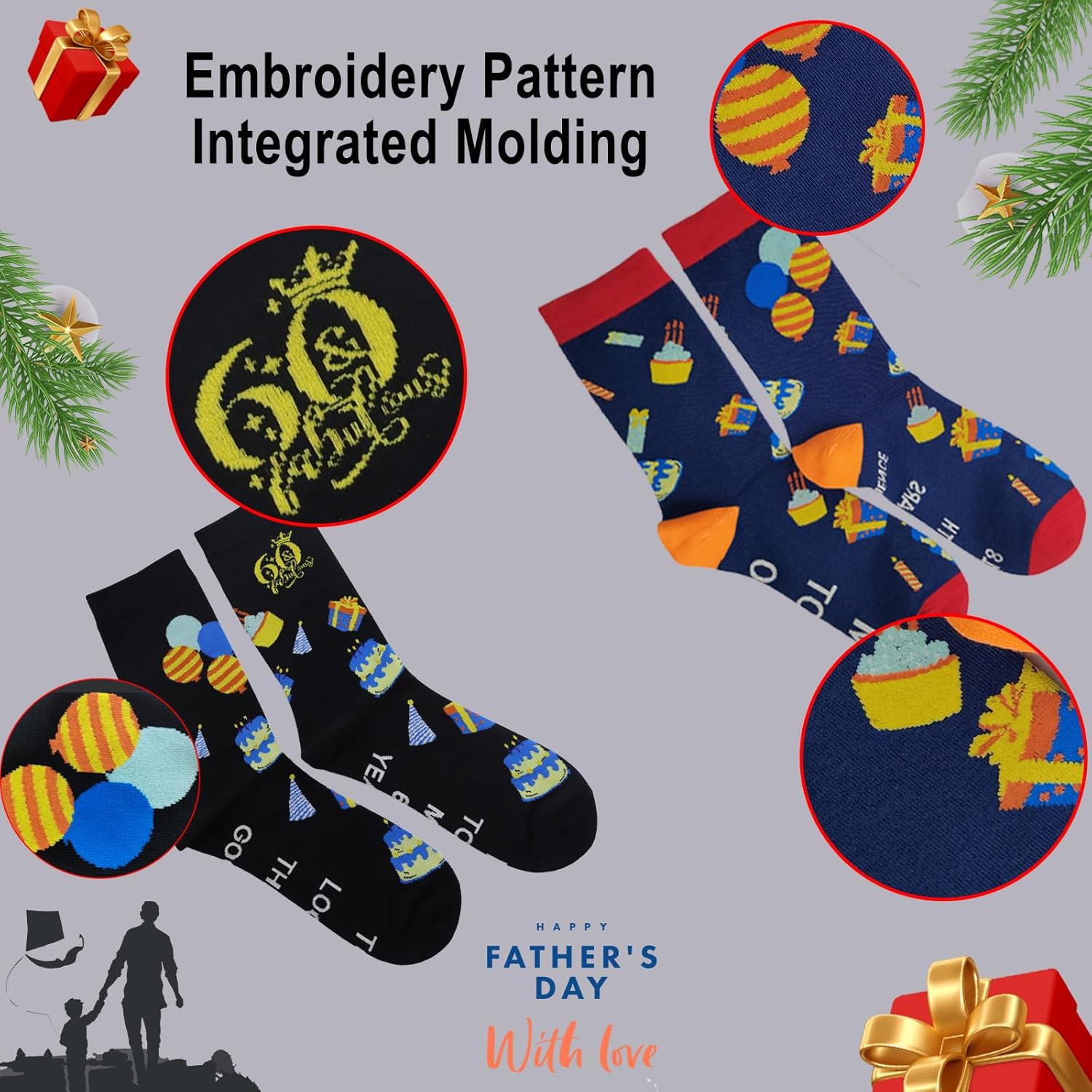 2 Pairs 60th Birthday Socks for Men Women, Stitched Funny Socks, Fun Novelty Gifts for Mom Dad - Image 5