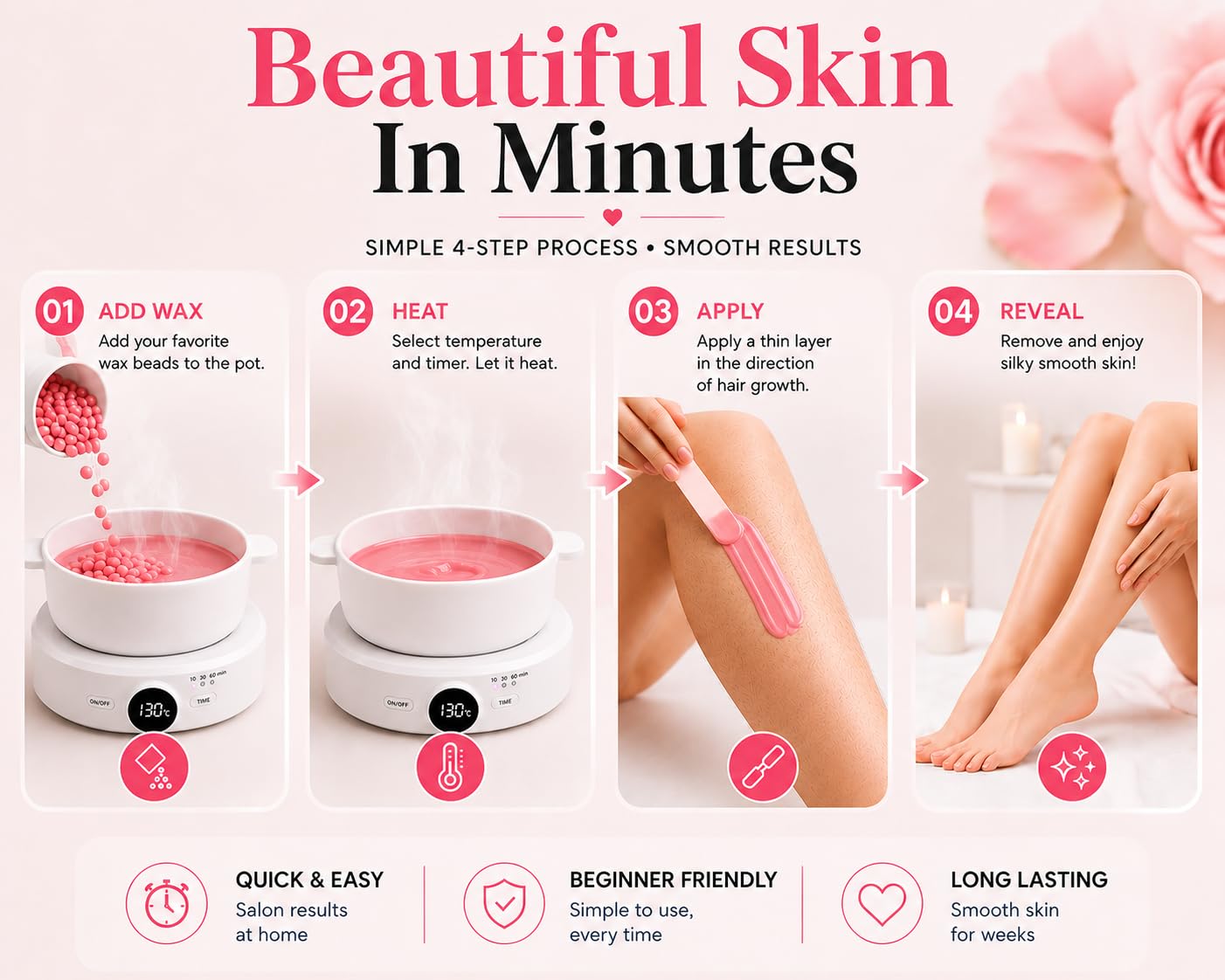 Wax Warmer for Hair Removal, Adjustable Temperature, Digital Display Professional Hot Wax Warmer Pot with Silicone Bowl, Timer setting，white
