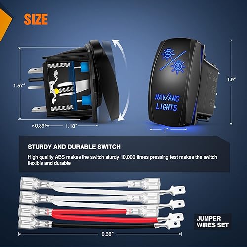 Vista 95 de Interruptor de direccional Nilight azul de 4 pines ON OFF ON, interruptor basculante SPDT grabado con láser, interruptores de palanca 12 V 20 A 24 V