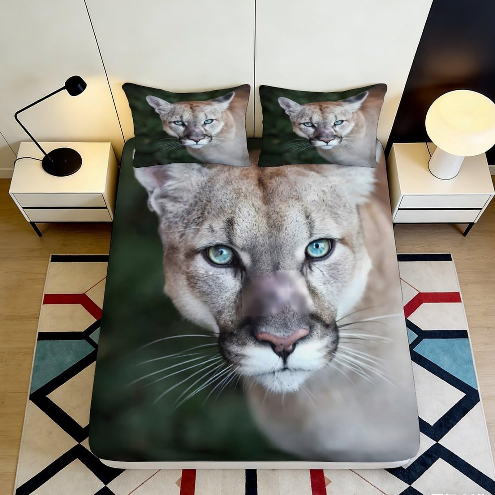 3D Printed Wild Cat Fitted Sheet Microfiber Soft Breathable Cougar Mattress Cover for Bedroom Dorm Mattress Protection Decor 160x200x25cm