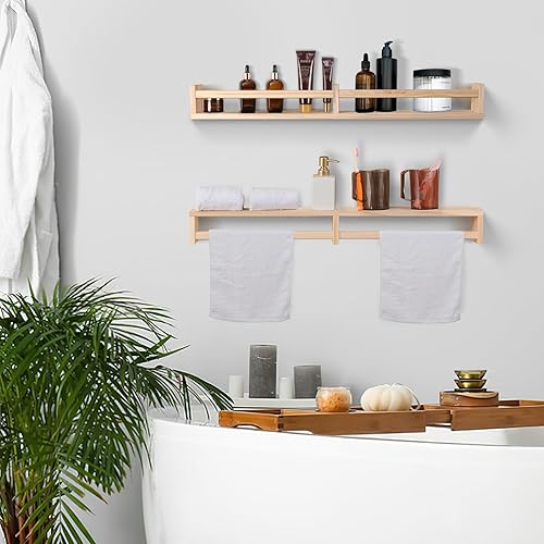 Miniatura 5 de birola Juego de 2 estantes de pared para guardería de 32 pulgadas, estantes de pared de madera natural para habitación de los niños, estanterías