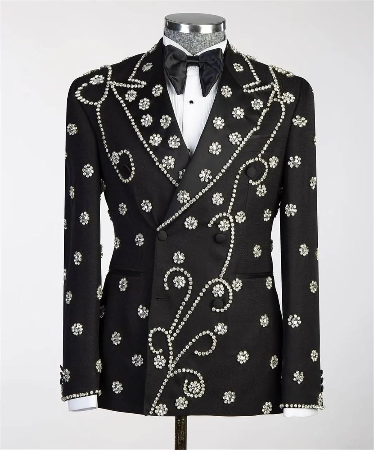 Men's Luxury Tuxedo Jacket with Handmade Rhinestones Slim Fit Peaked Lapel Blazer for Wedding,Party,Prom