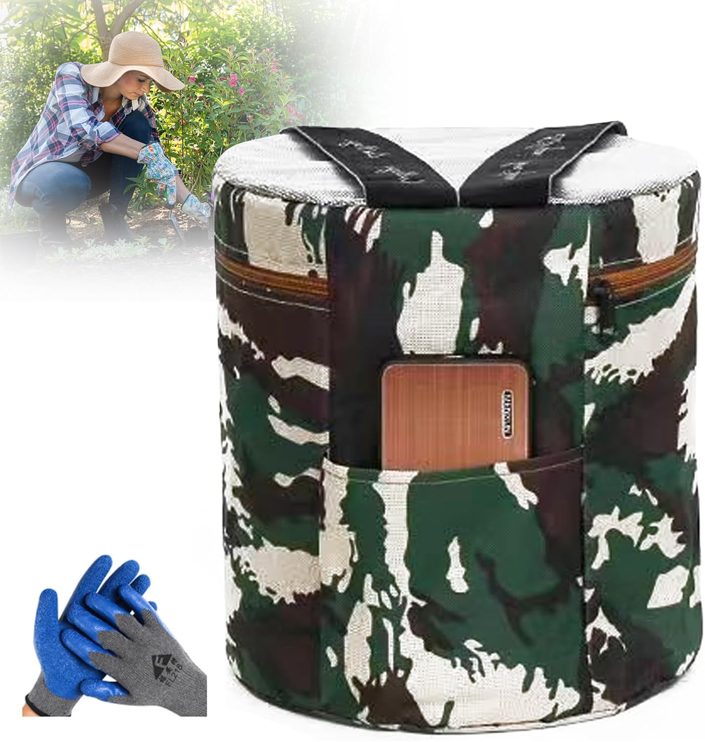 Portable Garden Stool Fishing Chair Wearable Gardeners Working Seat with Strap Washable Oxford Cloth for Planting Family Travel, Bearing Capacity 550lb Height15.7