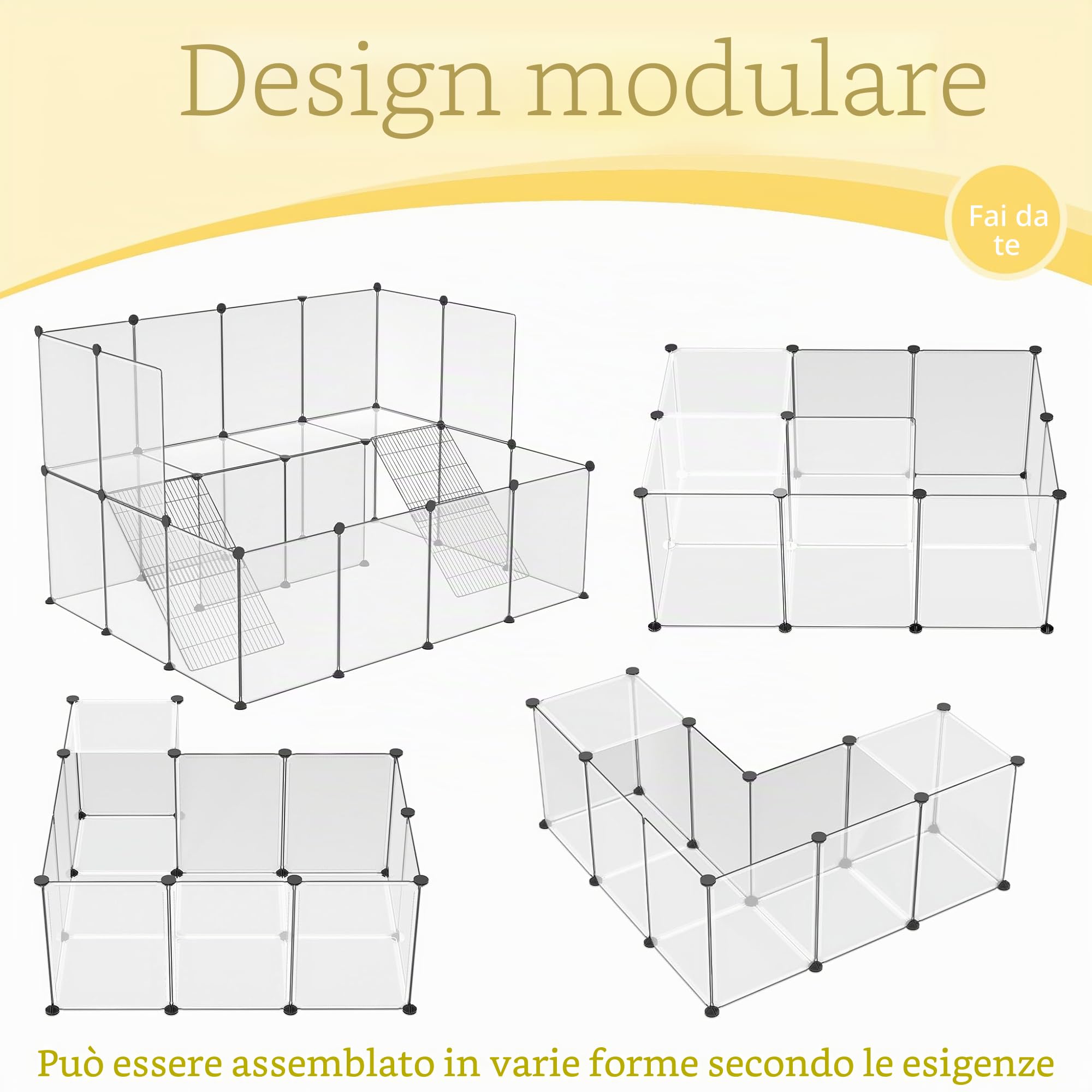 26 recinti per piccoli animali, a doppio strato, bianco, 143 x 108 x 93 cm, fai da te, con scale per conigli, porcellini d'India, cuccioli