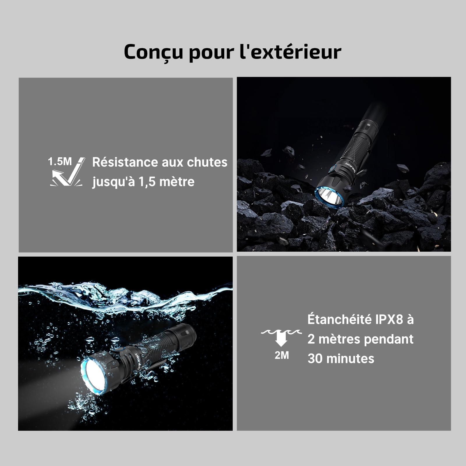 OLIGHT Javelot Lampe de Poche Tactique 1350 Lumens 6 Modes d'éclairage | Portée 730 Mètres, 72 Jours Autonomie, Double Interrupteur, Rechargeable, Idéal pour Chasse, Camping et Loisirs en Plein Air