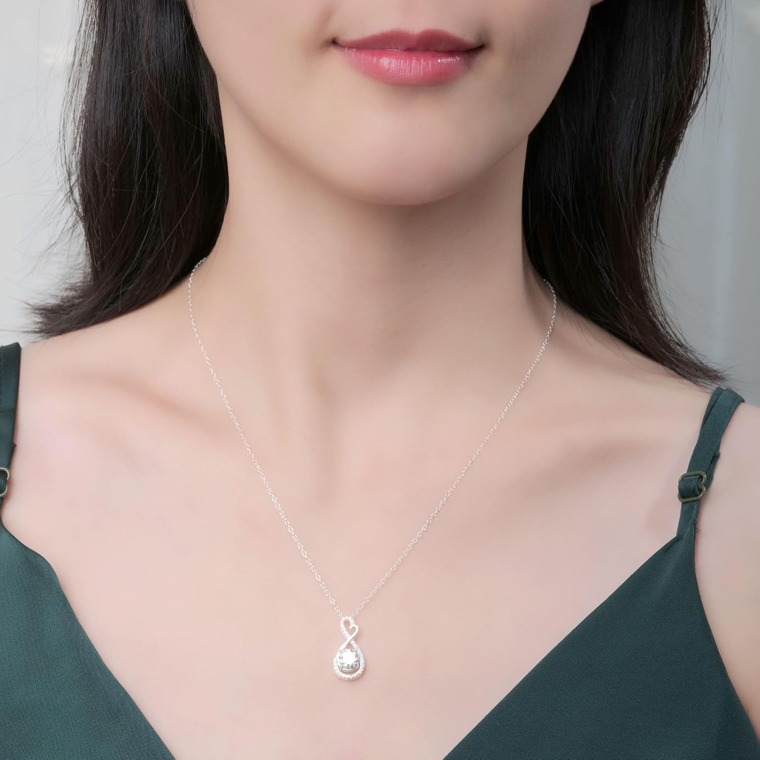 1CT Moissanite Necklace for Women, Infinity Love Lab Created Diamond Pendant, 18K White Gold Plated 925 Sterling Silver Necklace, Gifts for Women Wife Mom Jewelry, 18+2inch