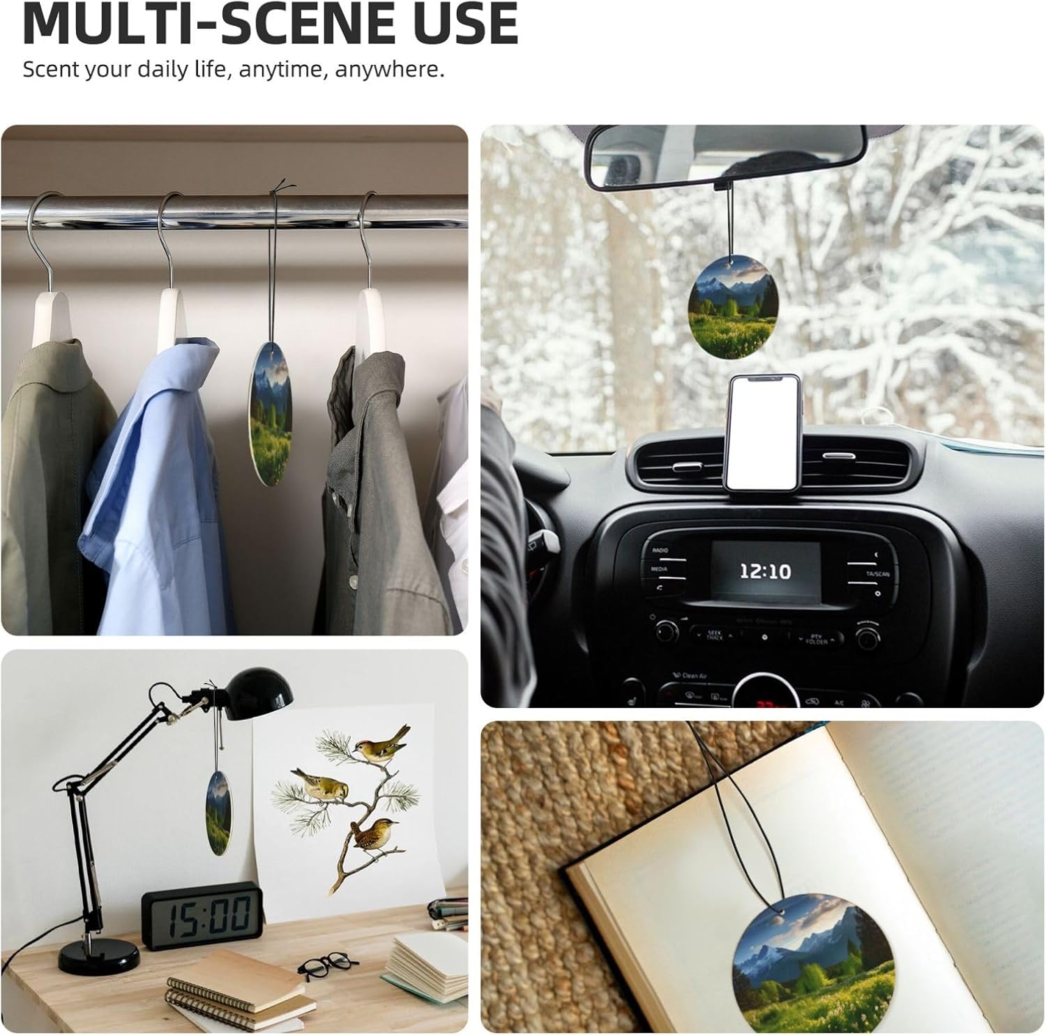 Car Air Freshener 24 PCS springtime in the mountains Hanging Car Air Fresheners Auto Interior Decor Card Freshener Strong Scented Card Lavender Cars Scents for Office Bedroom Close Drawer Round Shape