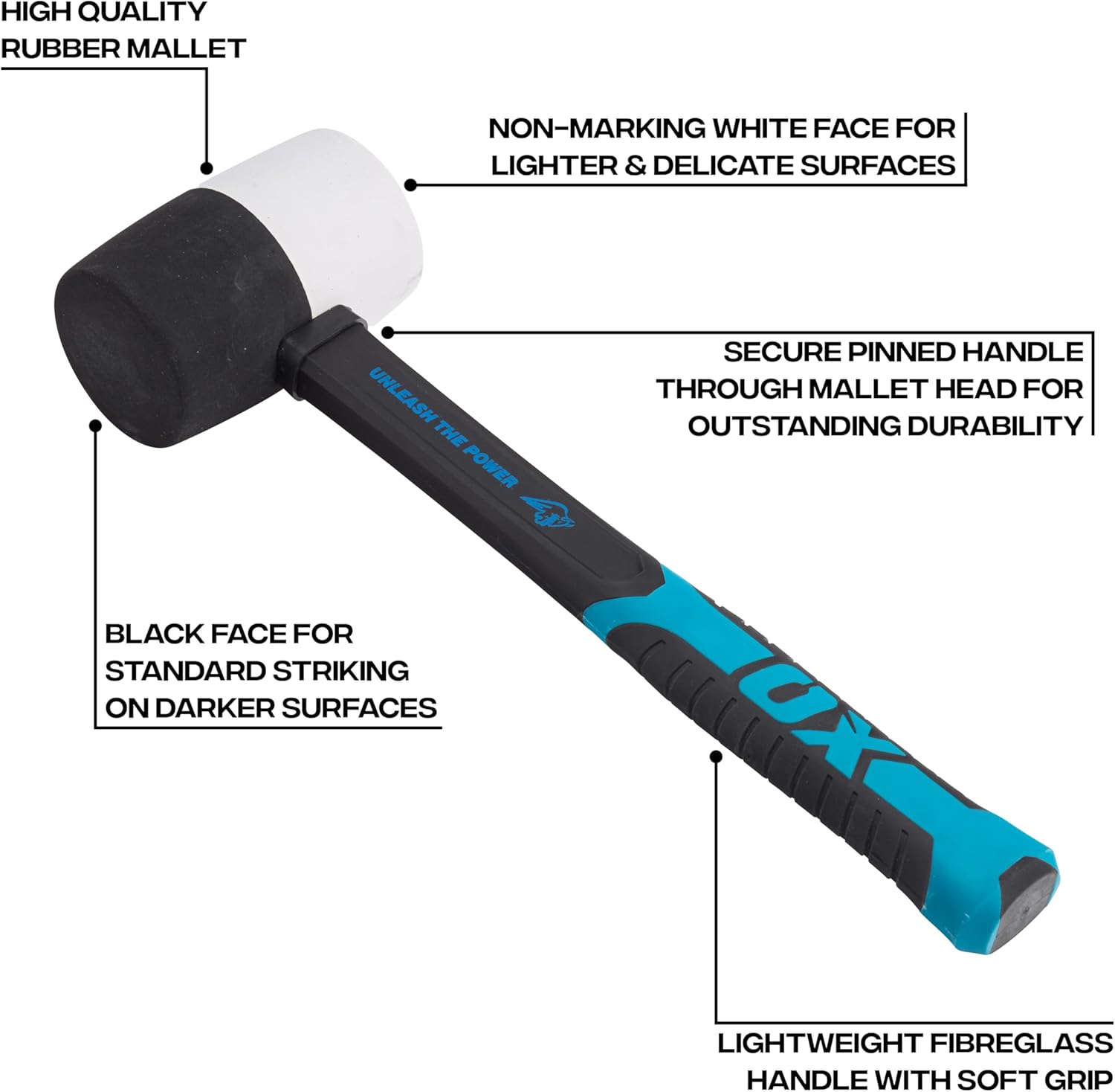 OX TOOLS Combination Rubber Mallet - Non-marking Rubber Mallet Hammer with Fiberglass Handle | Multi-Color & 24-Ounce