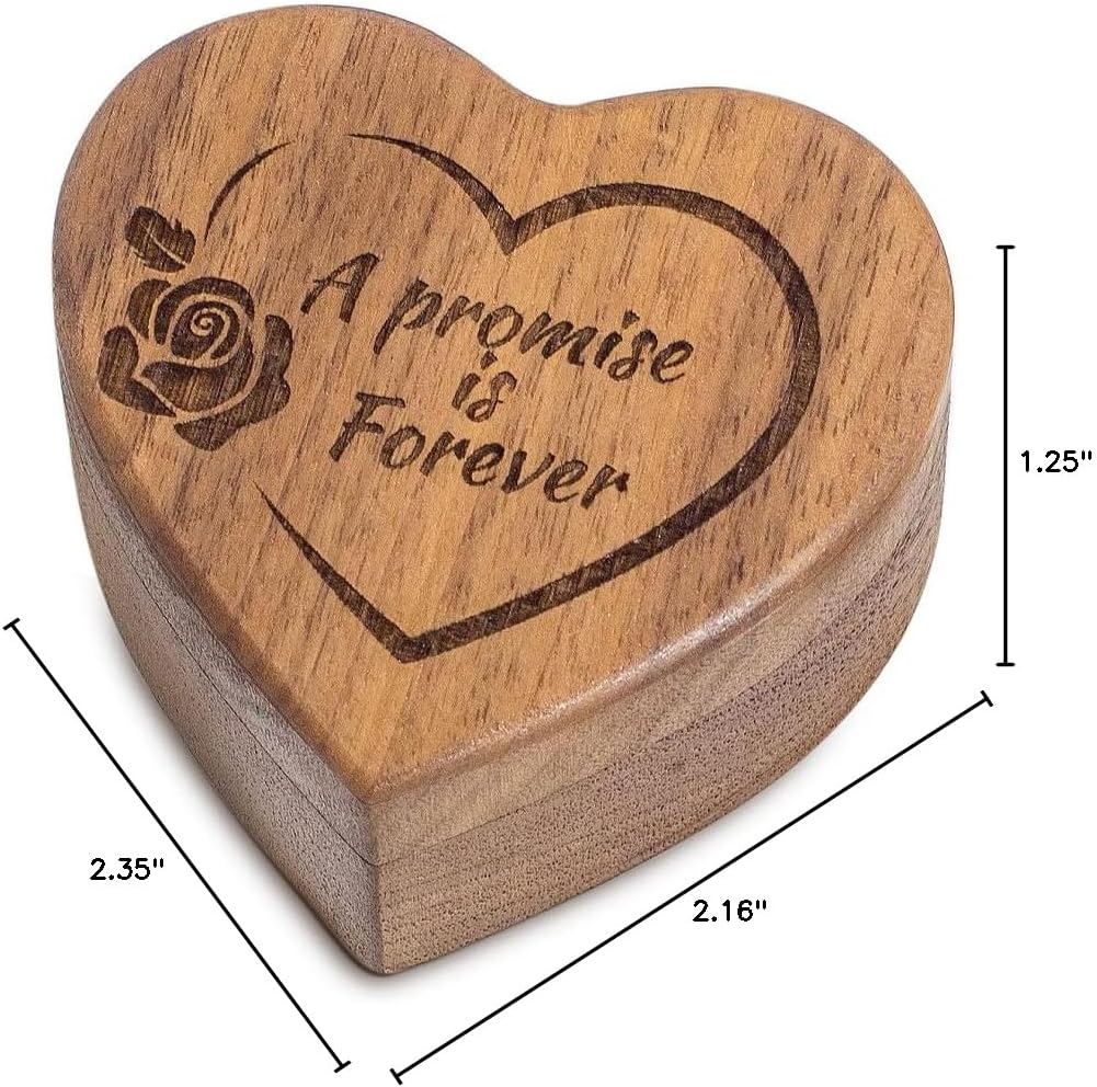 Engagement Proposal Ring Box Secret Slim Hidden Wooden Heart Shaped Engraved Case Ring Bearer Box Holder for Wedding Ceremony, Commemoration Day (A Promise Is Forever) - Image 9