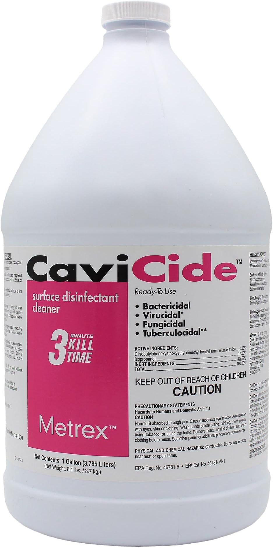 Metrex CaviCide Surface Disinfectant Cleaner, 13-1000 – Multi-Purpose Disinfectant, Decontaminant & Cleaner for Medical Devices, NICU, Operating Rooms, Patient Care Areas, Labs, Schools – 1 Gallon