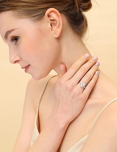 Miniatura 6 de EAMTI Anillos de compromiso de plata de ley 925 de 3 quilates, 3 piedras, corte ovalado, circonita cúbica, anillos de compromiso de boda para mujer,