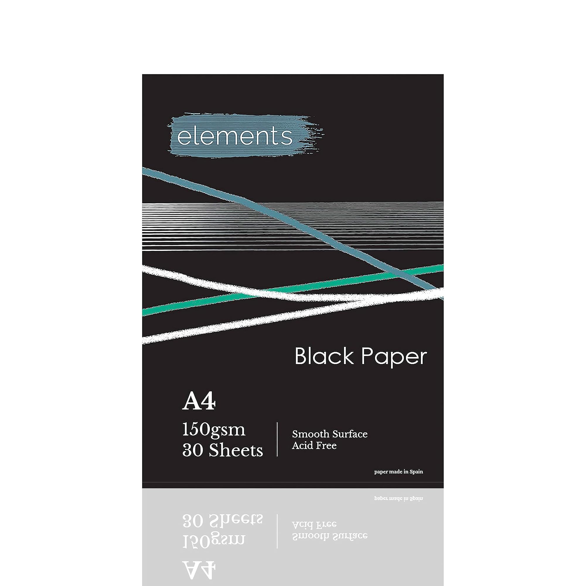 Elements A4 Black Paper Sketch Pad – 150gsm Black A4 Paper, Ideal for Creatives & Artists, Smooth Surface for Mixed Media Techniques, Suitable for Pastels, Graphite, Markers & Crafting – 30 Sheets