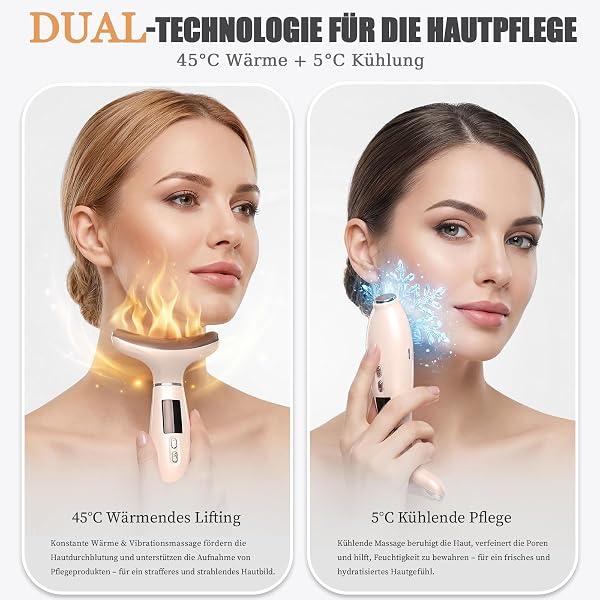 Gesichtsmassagegerät, EMS Gerät Gesicht gegen Falten, Face Massager mit 5°C Kühlung & 45°C Wärme, 6 Modi, 7 Farben LED Lichttherapie, Face Lifting Gerät für Gesicht & Hals Straffen - Rosa - 2