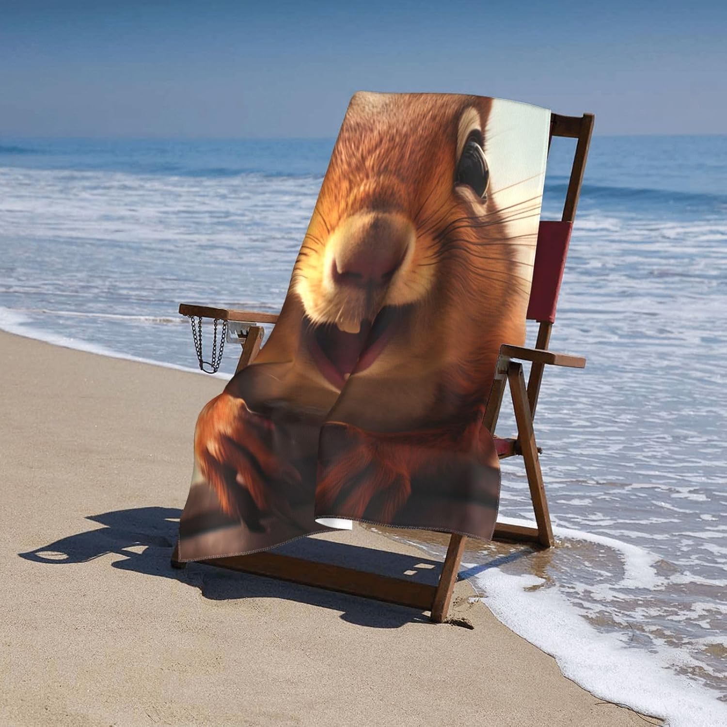 Squirrel Beach Towel - Modern Brown 52" x 32" 100% Cotton Quick-Dry Absorbent Beach Towel