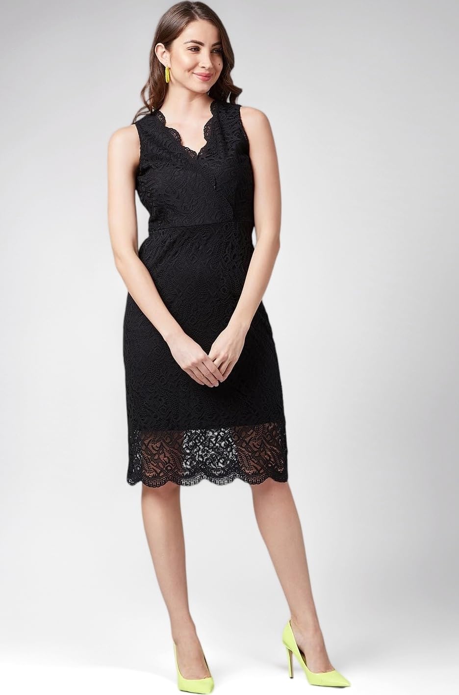 Women and Girls Polyester Solid Zip V-Neck Sleeveless Machine Wash Knee Length Dress