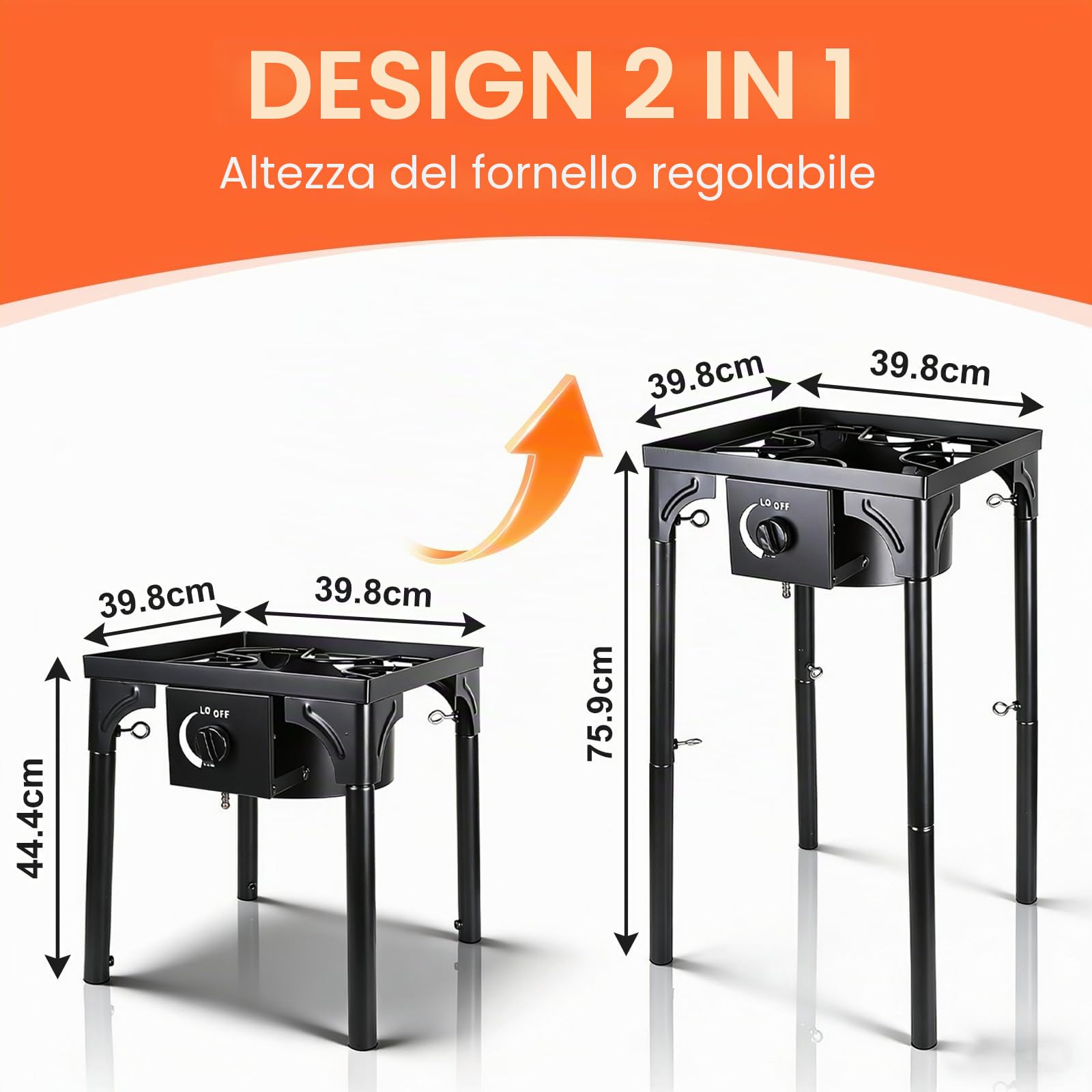 CPROSP Fornello a Gas da Esterno in Ghisa 10kw, 40×40×76cm, 4 Piedi Bruciatore a Gas con Tubo da 1,5 m Riduttore Pressione da 50 bar, Fornello per Pomodori per Escursionismo Picnic campeggio