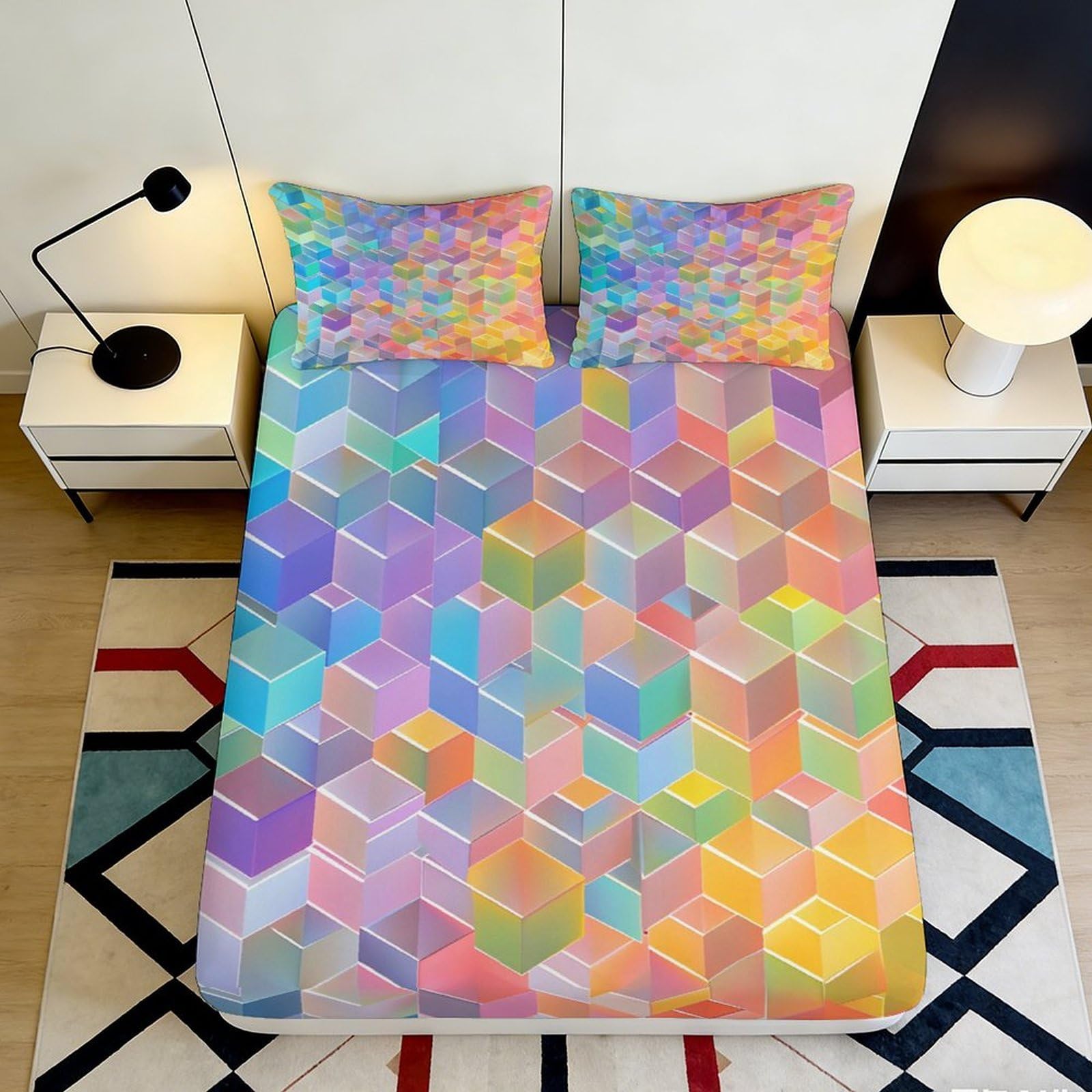 3D Printed Boho Ethnic Fitted Sheet Microfiber Non-Slip Deep Pocket Tribal Mattress Fitted Cover Bedroom Home Decor 180x200x25cm