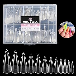 UNA GELLA Stiletto XXL Tips für Gelnägel, 120 Stück 12 Größen Extra Lange Full Cover Nagel Tips, Vorgefeilt & Kein Feilen Nötig, Press-On Kunstnägel für Nagelverlängerung & DIY Maniküre