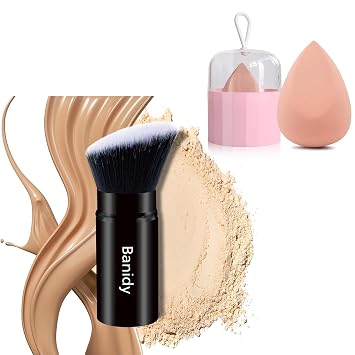 Makeup Brush + Makeup Sponge Set, Retractable Face Brushes & Makeup Blender Sponge with Holder