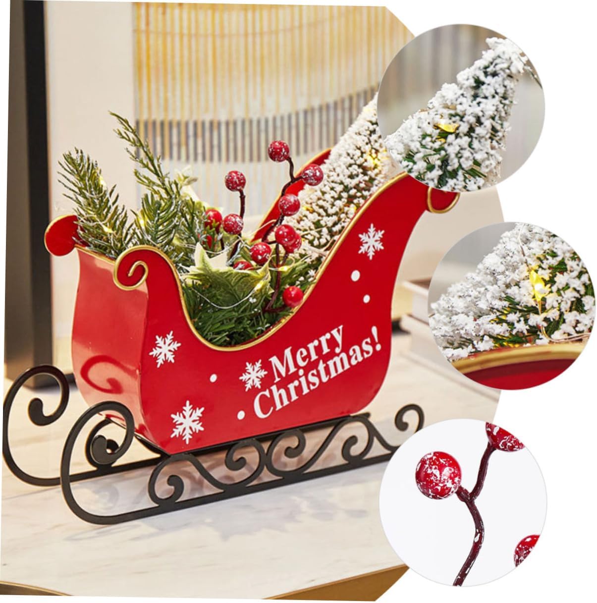 IMIKEYA Home Decor Christmas Sleigh Christmas Centerpiece Ornaments Wrought Iron Decorations