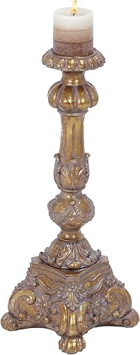 Deco 79 Portavelas Polystone, 8 x 8 x 22 pulgadas, dorado