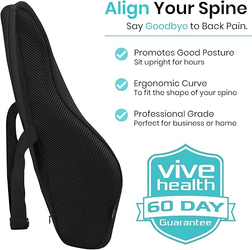 Vista 2 de Vive Almohada lumbar completa, cojín de apoyo de contorno de espuma viscoelástica para dolor de espalda baja, tensión muscular, ciática, artritis