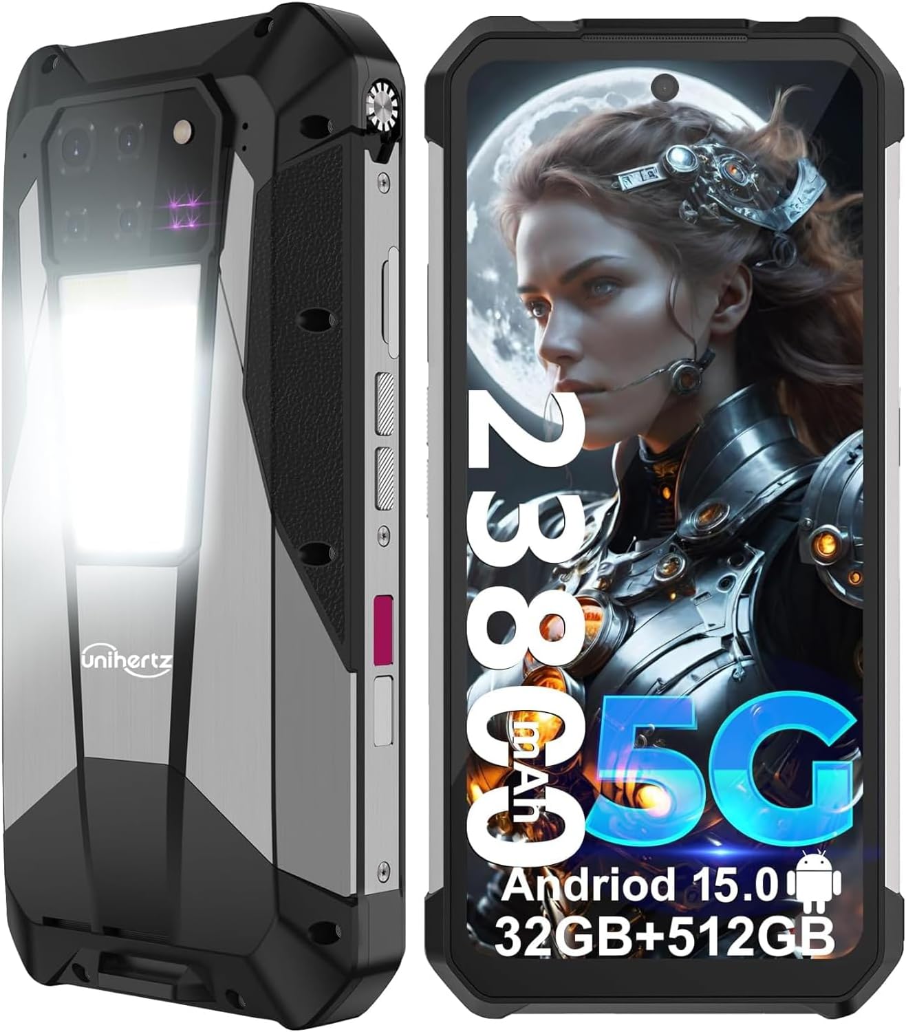Tank 3 Pro Phone Android 15, 6.79'' 5G Rugged Smartphone with Projector | 23800mAh Large Battery OTG, Waterproof Unlocked Outdoor Mobile Cell Phones 512GB, Durable Work Phone 32GB ROM, Camping Light