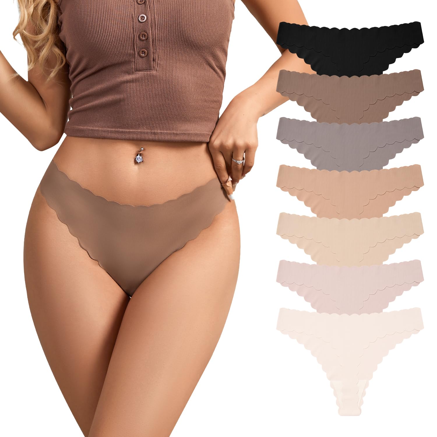 SHARICCA Sexy Thong sous Vêtements String Taille Haute pour Femme sans Couture Culotte Invisible Femme Lot de 4/6