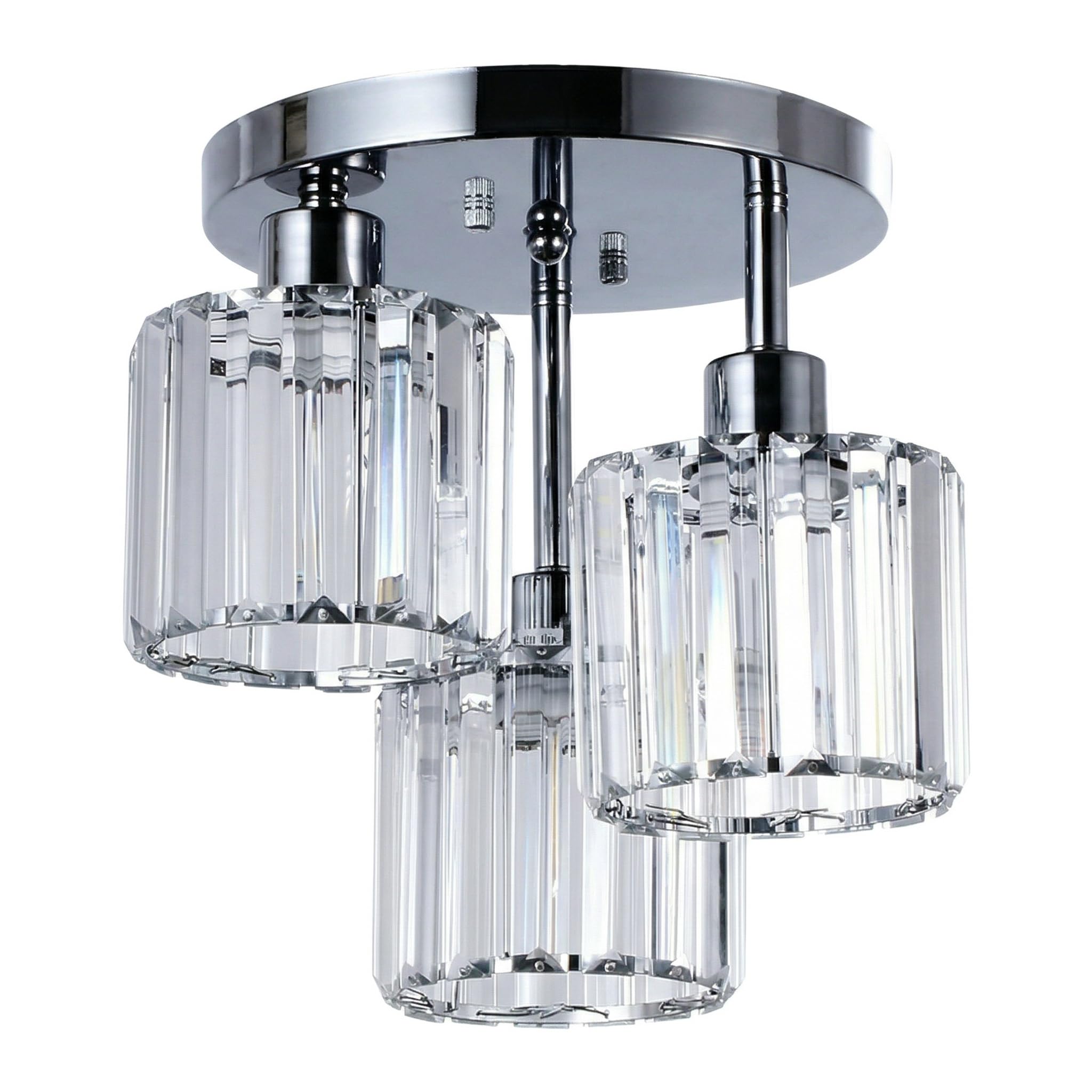 JJSH Modern 3-Light Crystal Ceiling Light E27 Semi-Flush Mount Chandelier Dimmable Kitchen Light for Living Room Bedroom Hallway (Chrome)