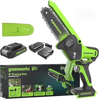 Greenworks 24V 6 in Mini Pruning Chainsaw, 2.0 Ah Battery and Charger