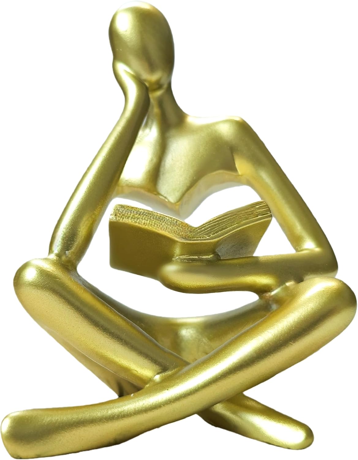 Gold Reading Woman Statue 4.5" Thinker Sculpture for Bookshelf Decor, Modern Home Accent & Book Lover Gift