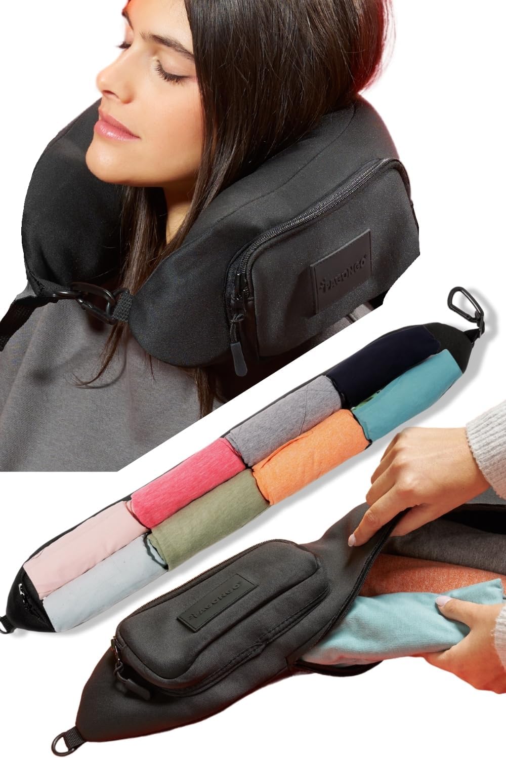 CUSCINO DA VIAGGIO IN PELUCHE CON MASCHERA PER GLI OCCHI SCIMMIA