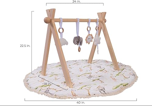 Miniatura 2 de Montessori - Gimnasio y tapete de madera para bebés, pino FSC de calidad reliquia, tapete lavable reversible, incluye juguetes colgantes, gimnasio