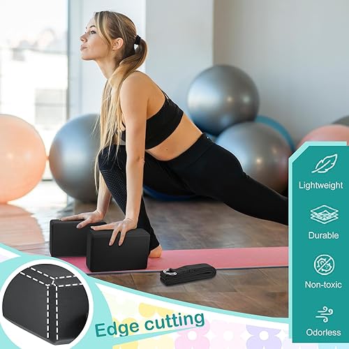 Miniatura 4 de Meooeck Juego de 18 piezas de bloques y correas de yoga de 9 x 6 x 3 pulgadas, ladrillo antideslizante de espuma EVA, correas de yoga de 8 pies para
