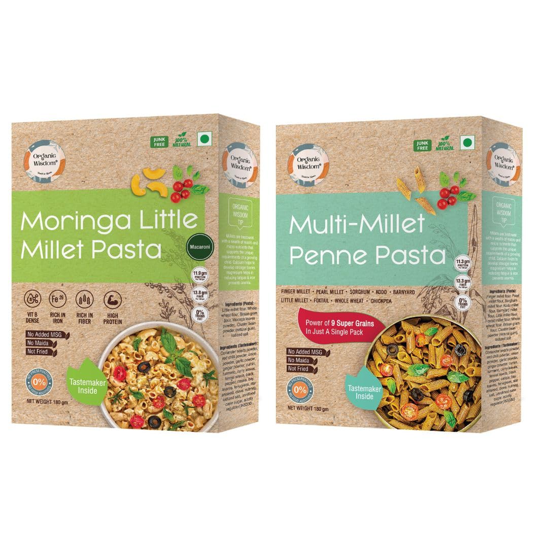 Organic Wisdom-Back to Roots Moringa Little&Multi-Millet Pasta Combo,180G Each(Tastemaker Inside)Vegetarian|Free From Junk,Maida,Msg,Refined Oil,Trans Fat|Rich In Protein,Vitb And Fiber,360 Grams (B0CLDG4J3J) Amazon Price History, Amazon Price Tracker