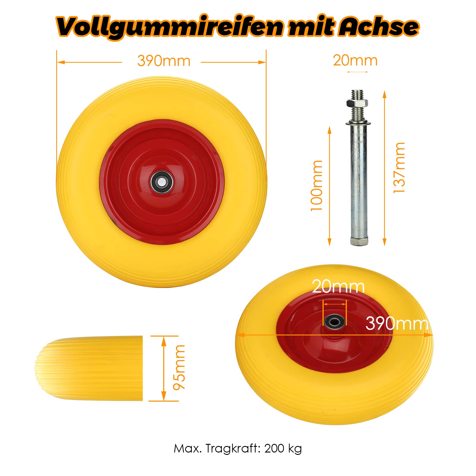 AREBOS PU Ruota Di Scorta In Gomma Piena 390 Mm Ruota Di Ricambio Per