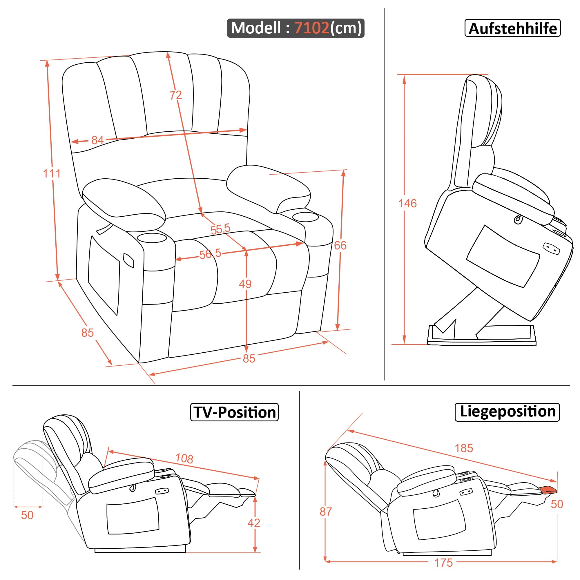 M MCombo Fauteuilavec Aide à se Lever électrique, Fauteuil Relax avec Fonction inclinable, Fauteuil de Massage avec Fonction de Chaleur, pour Le Salon des Seniors, 7102 (Tissu, Beige)