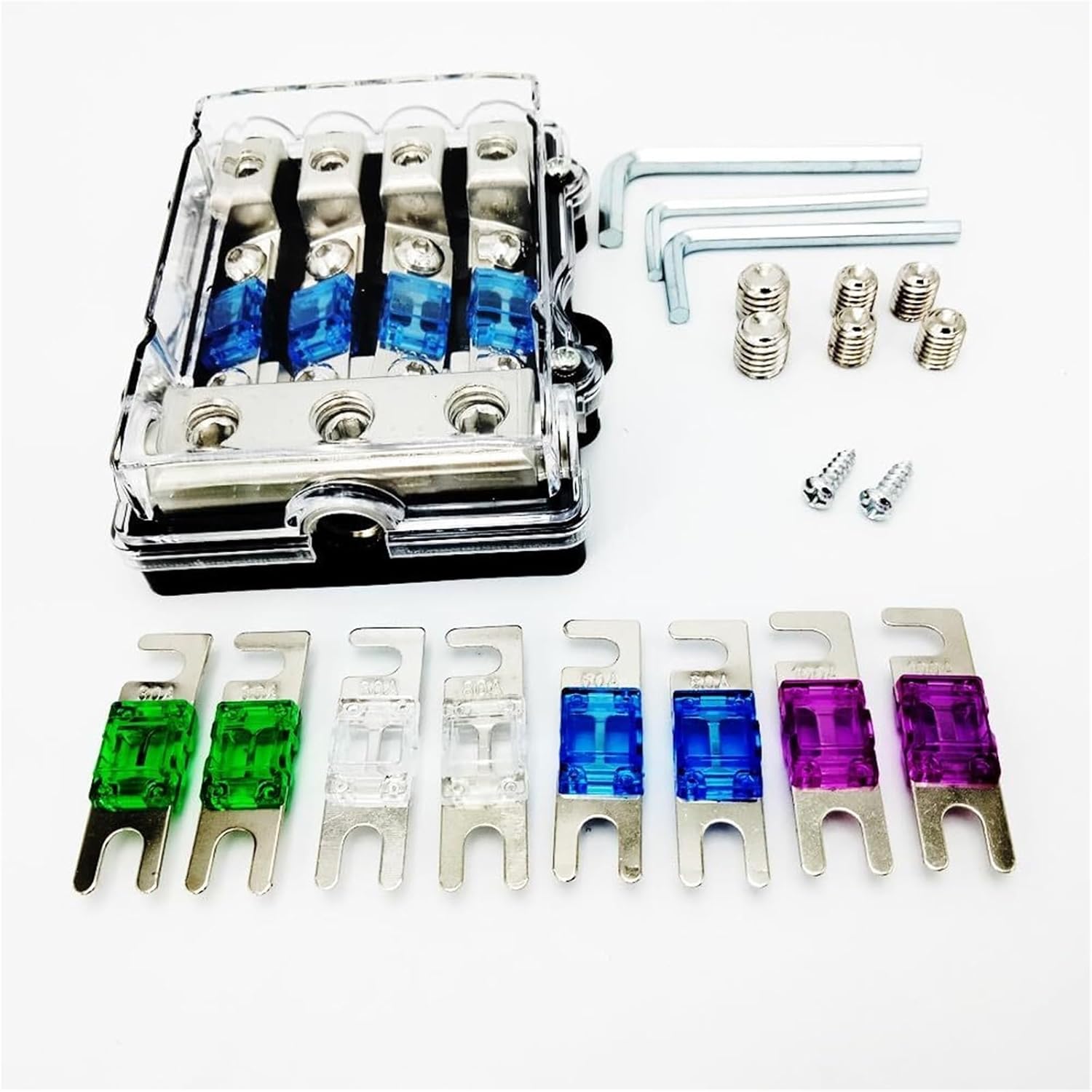 Power Distribution Block Fuse Box Stereo Audio 3X 4GA in 4X 8GA Out