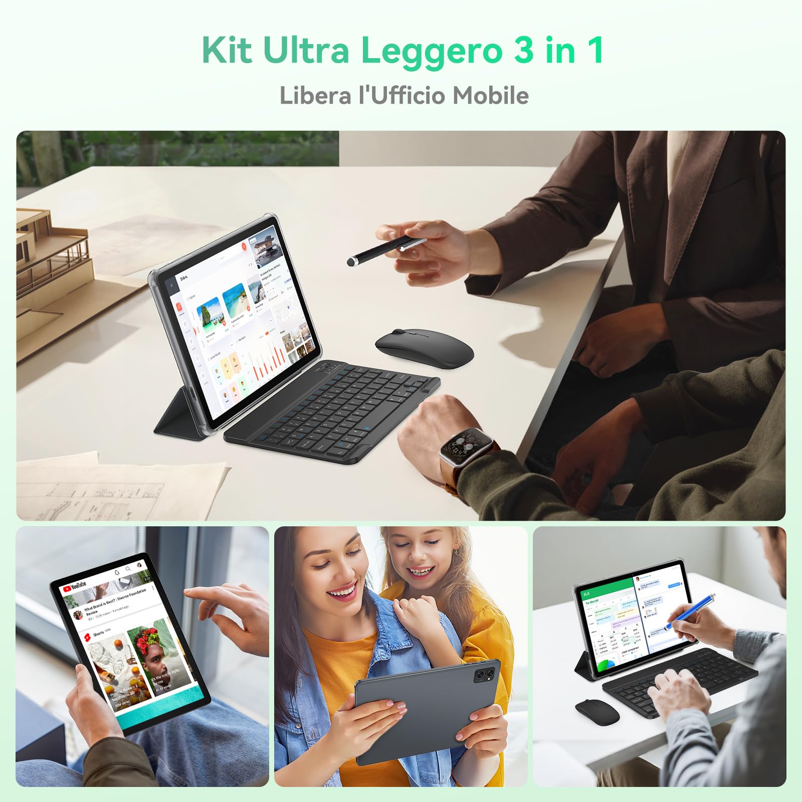 BESTTAB T20 Nuovo Tablet 10 Pollici Android 15 con Tastiera, 24GB RAM + 256GB ROM, 5000mAh 10W, Octa-Core, Widevine L1, Tablets 5G WiFi/GMS, Tablet con Mouse, Custodia, Stilo