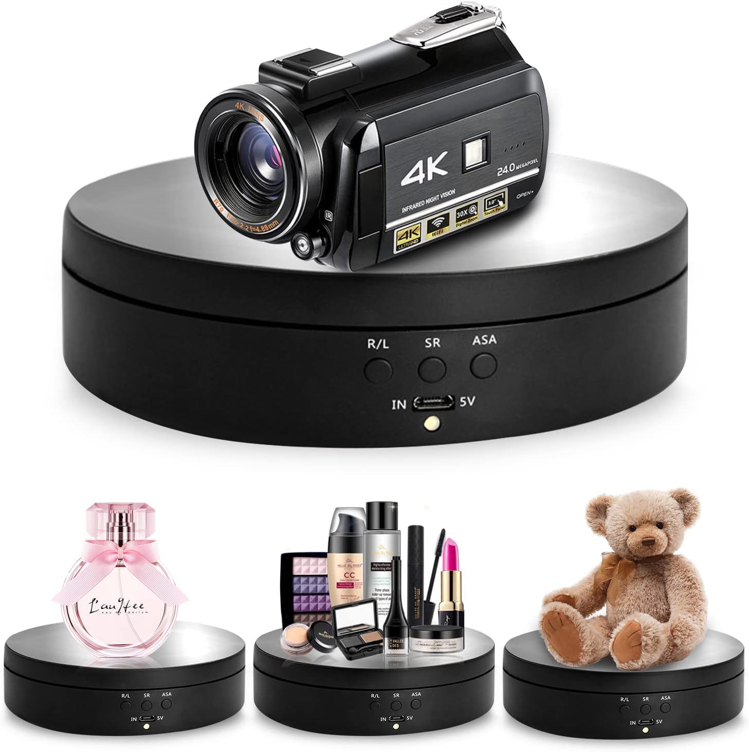 Rotating Display Stand, 360 Degree Motorized Rotating Turntable Display Stand for Photography Products and Shows, Max Load 3kg Video Shooting Props - Black …